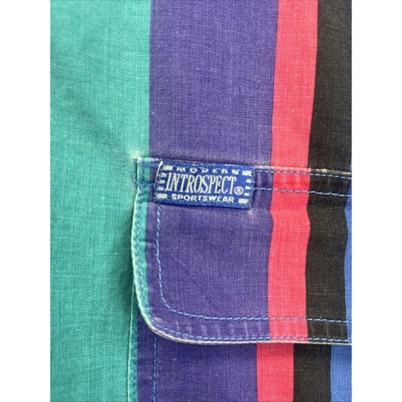 Introspect Shirt Mens L Button Up Multicolor Wide Stripe Academia Preppy - Picture 5 of 12